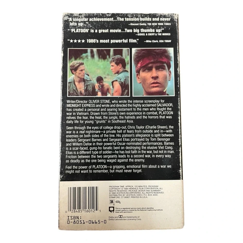 Platoon VHS 1988 Charlie‎ Sheen